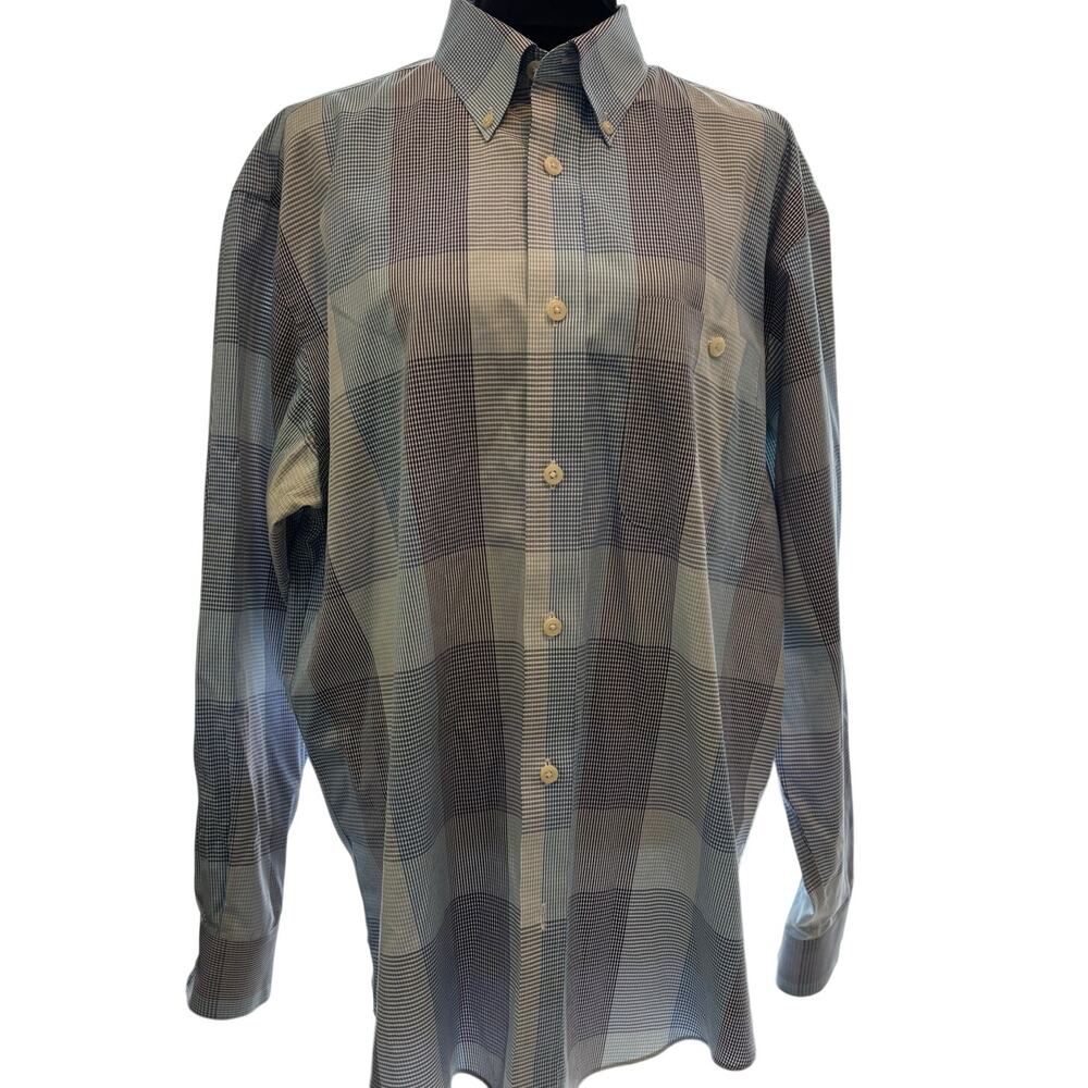 ORVIS Dress Shirt Mens Lg Multiple Blue Plaid Wrinkle Free Button Up Pre-owned